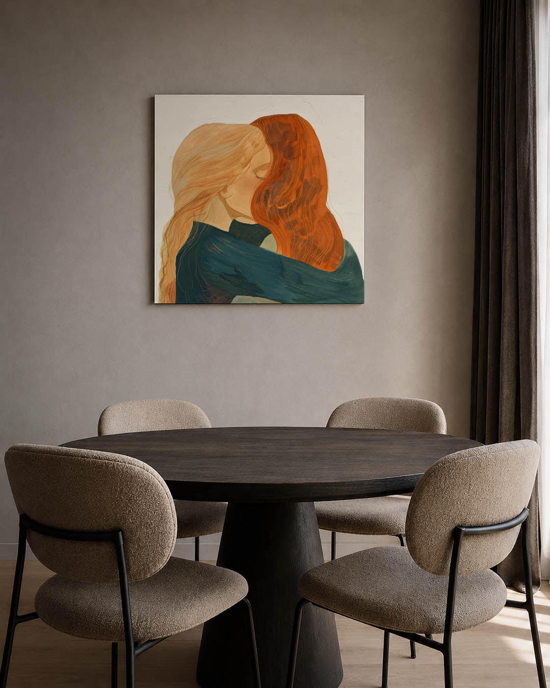 Intieme omhelzing kunstwerk – tweede productweergave – dit kunstwerk toont een warme omhelzing tussen twee figuren met