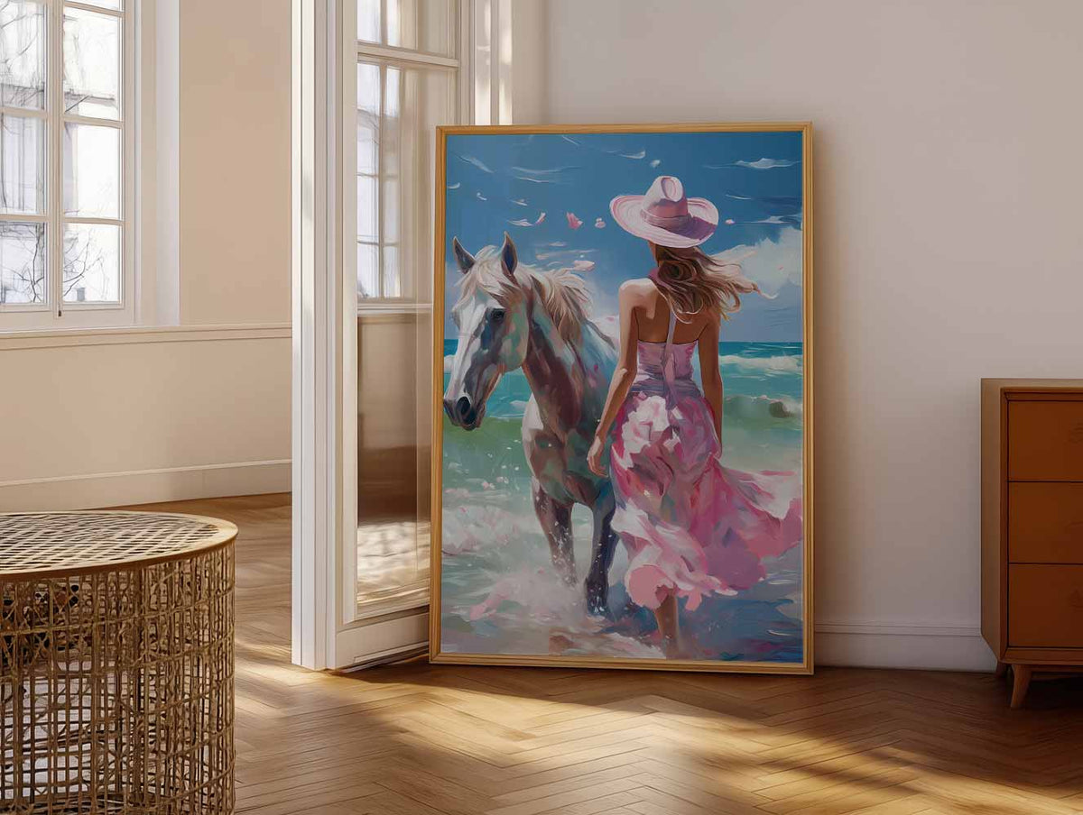 Strandavontuur met Paarden – vrolijke paasillustratie als portret poster