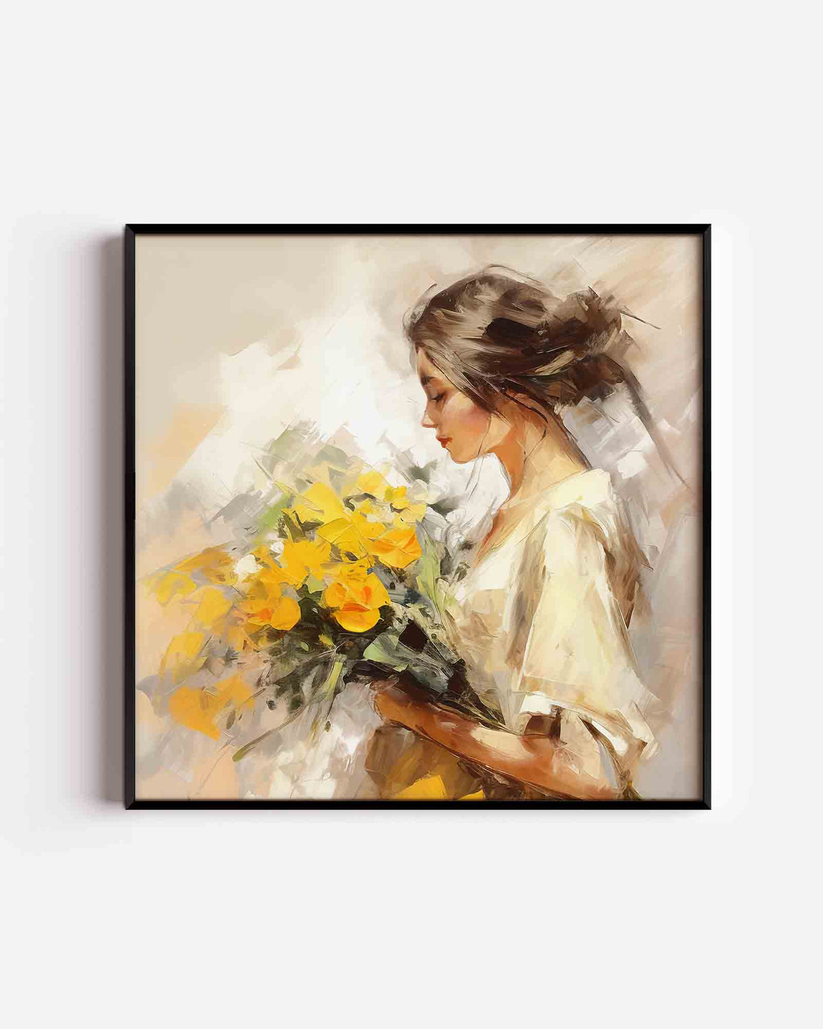 Vrouw met bloemen – vrouwelijk portret als vierkante poster