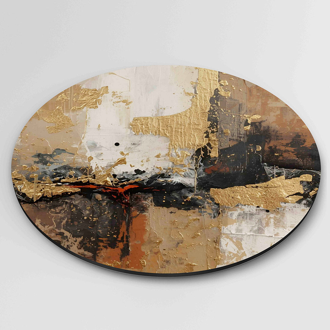 Goud en bruin abstracte – ronde textuur wanddecoratie van WallArtistic