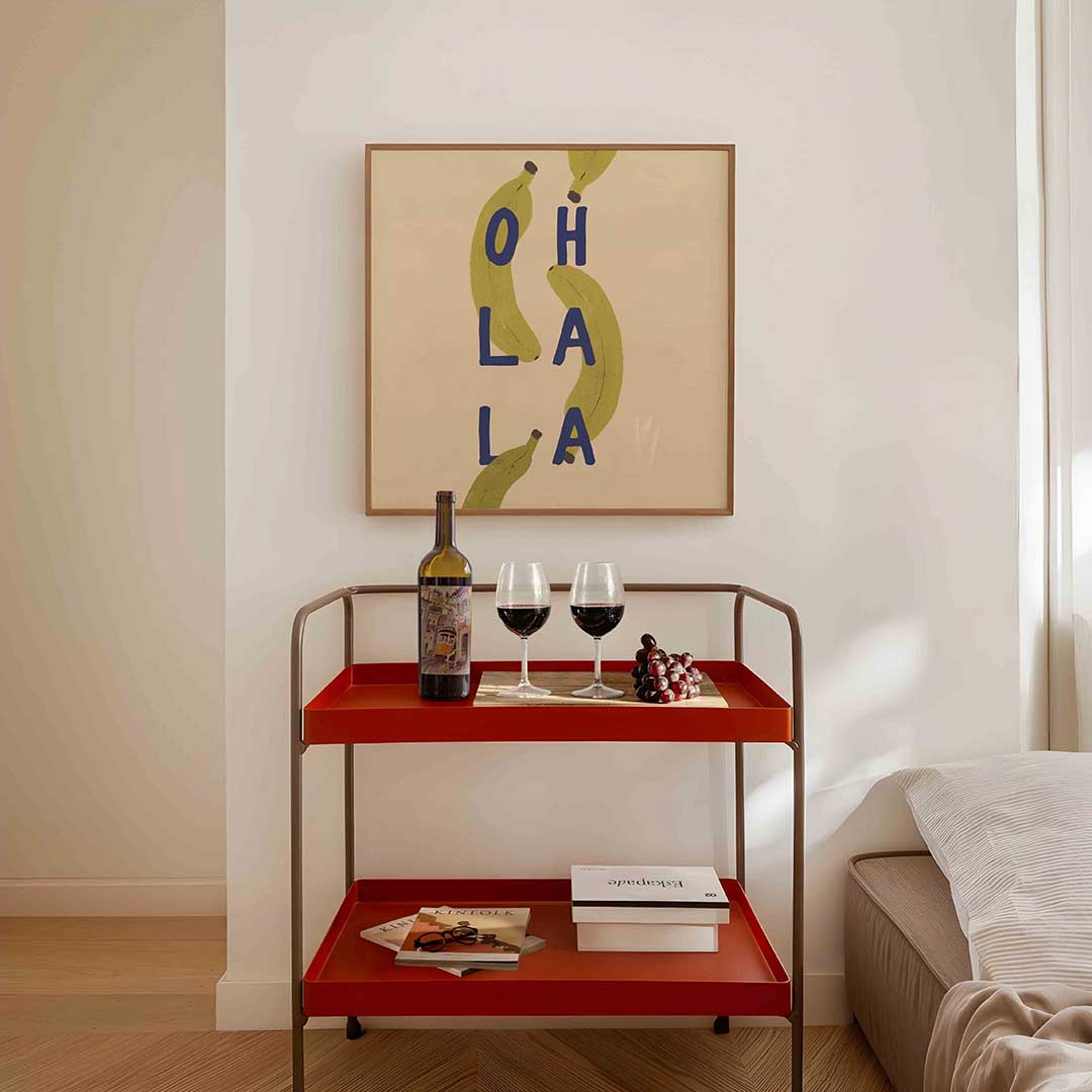 Bananen en letters – vierkante keuken wanddecoratie van WallArtistic