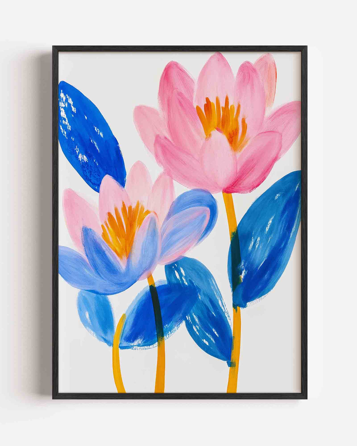 Bloemen in blauw en roze – bloemen portret poster als wanddecoratie