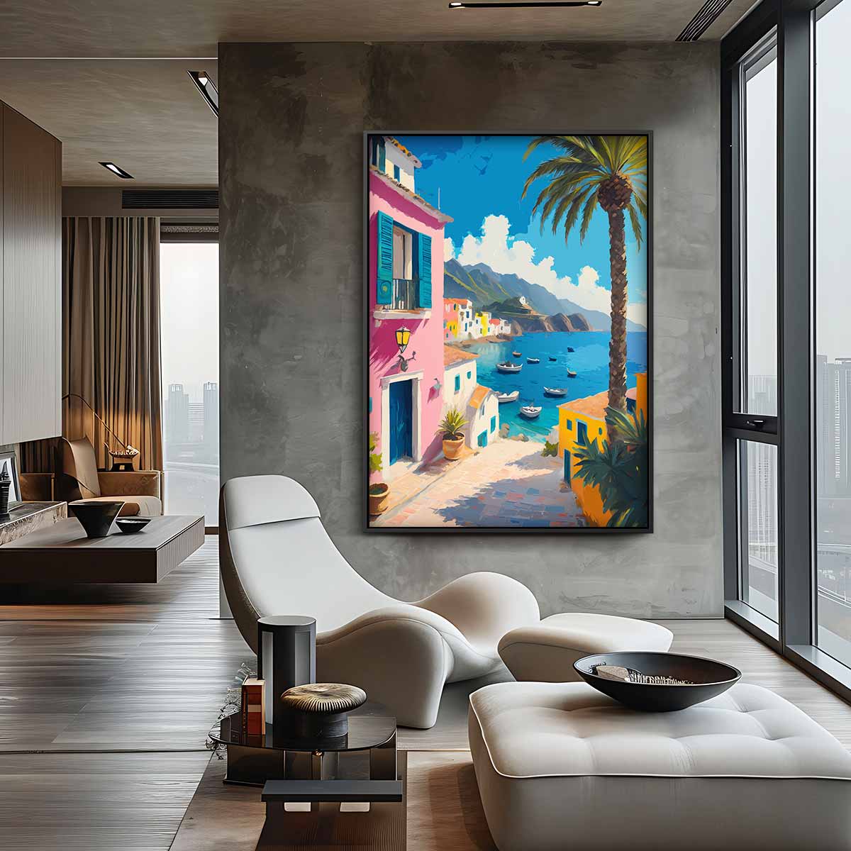 Kleurrijke Italiaanse Kustdroom – canvas wanddecoratie in portret formaat
