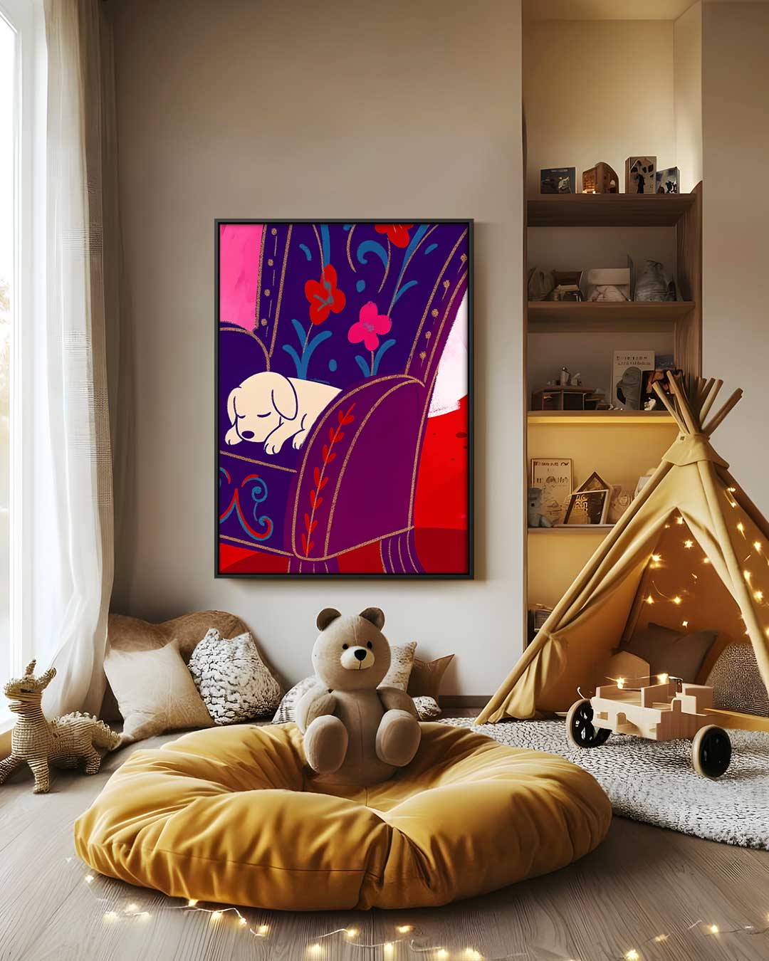 Snoezige Hondendroom – canvas wanddecoratie in portret formaat