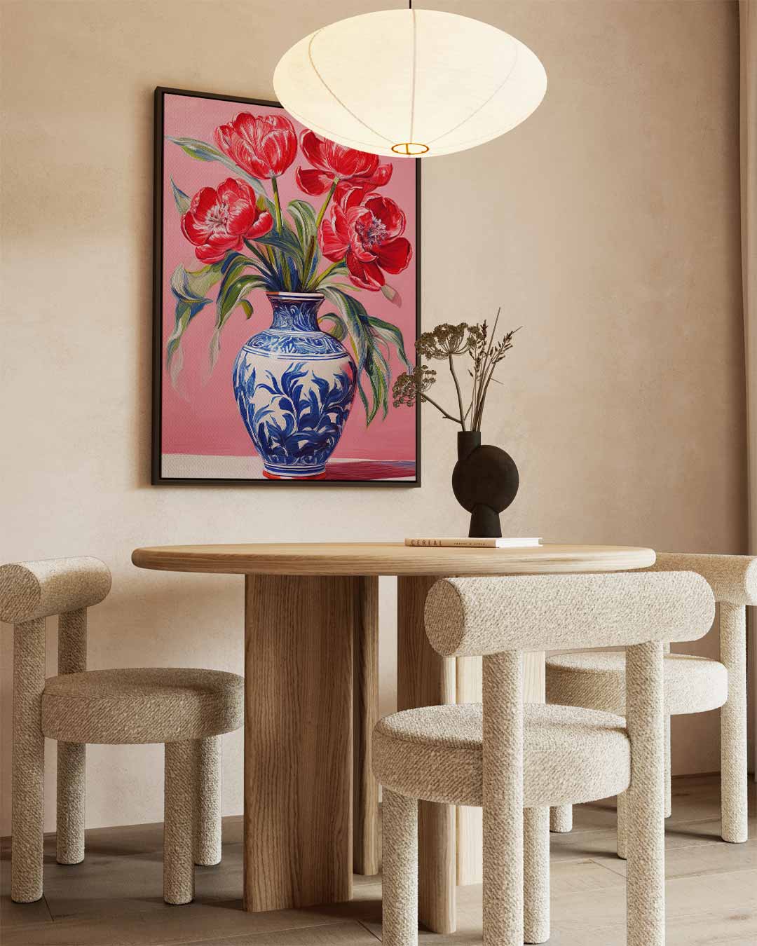 Levende Tulpen in Vaas – staande wandkunst voor woonkamer of interieur