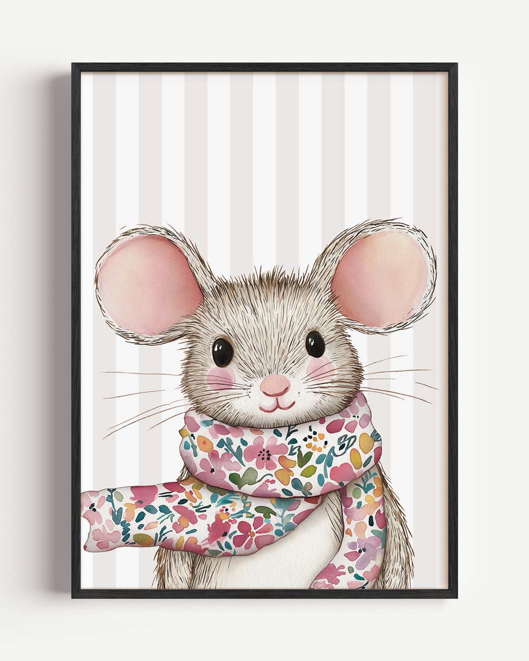 Schattige Muizenposter met Sjaal – kids portret poster als wanddecoratie
