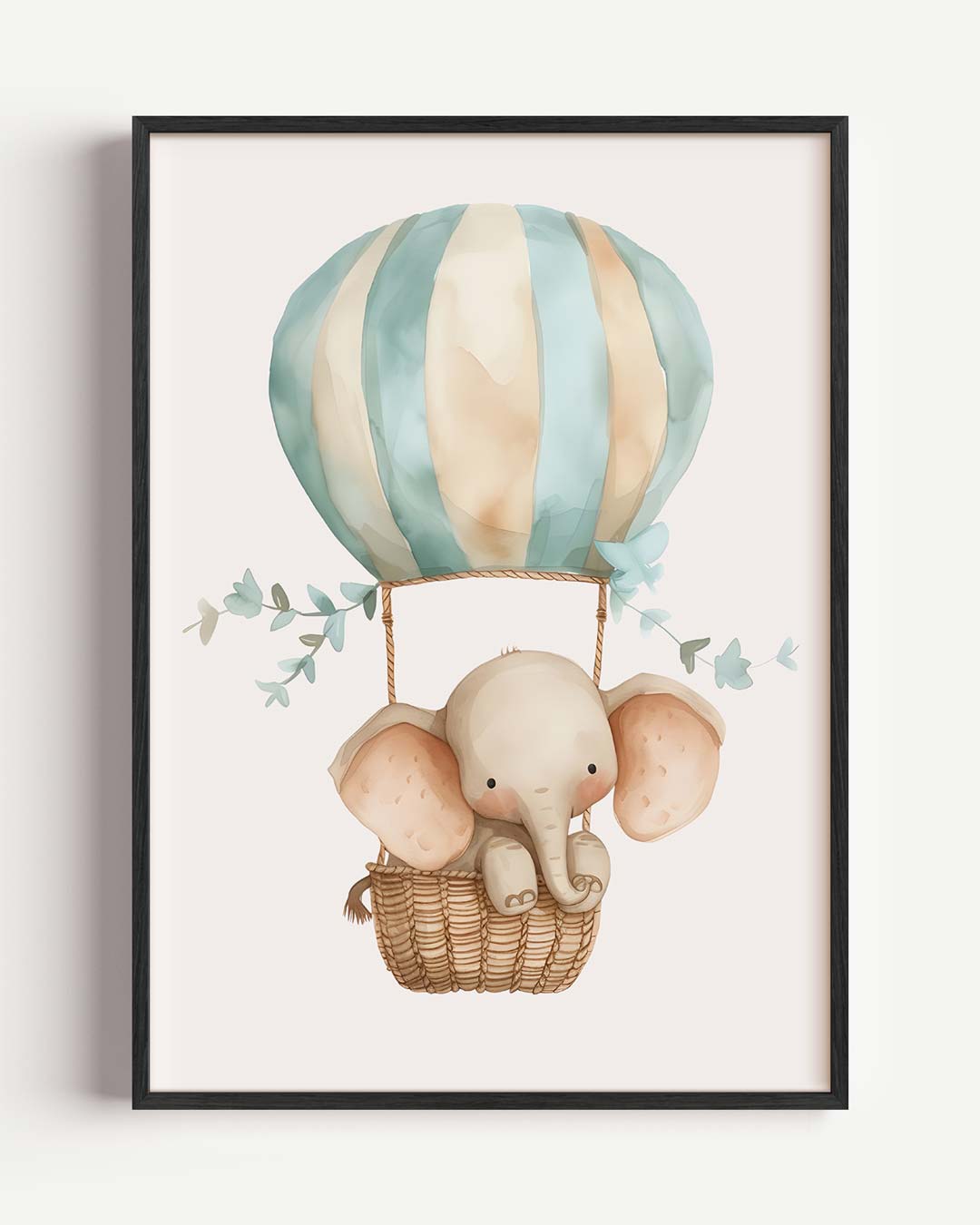 Dromerige Olifant in Luchtballon – kids portret poster als wanddecoratie