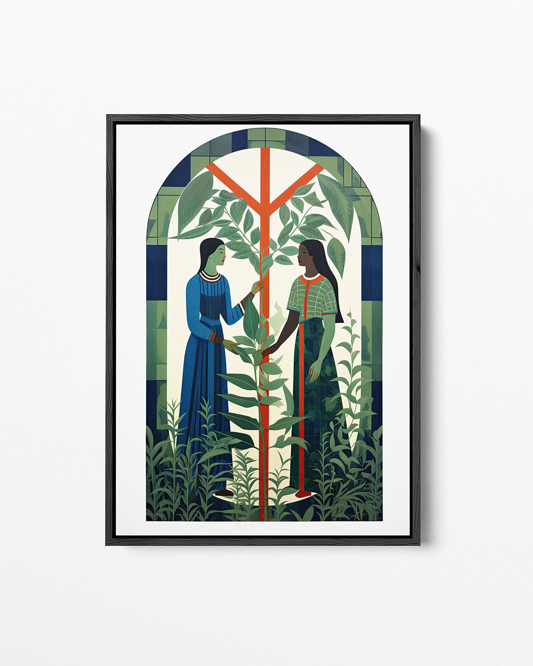 Vrouwelijke figuren en natuur – staand wanddecoratie kunstwerk