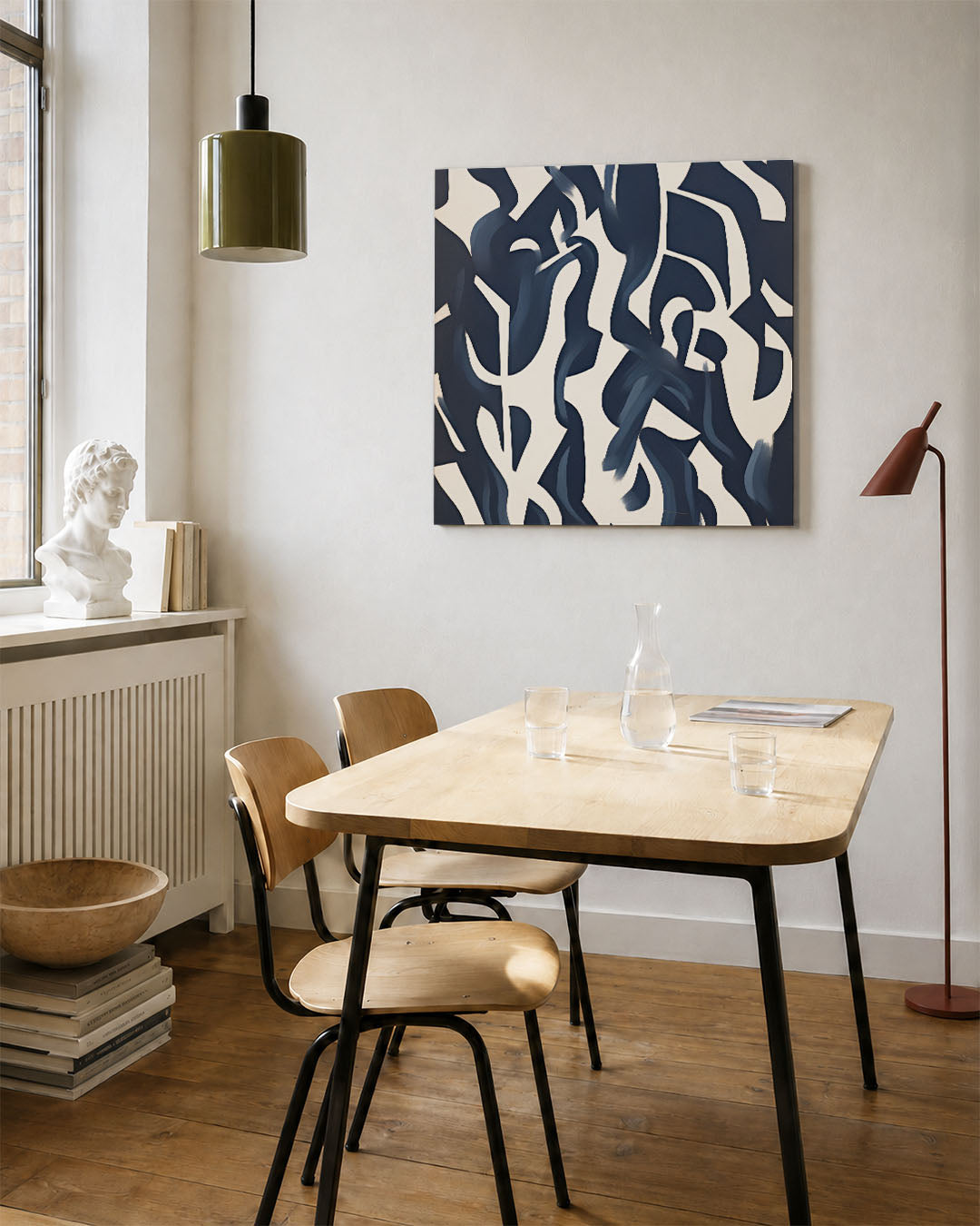 Organische lijnen compositie kunstwerk – vierkante wanddecoratie – dit kunstwerk toont vloeiende, organische lijnen in een