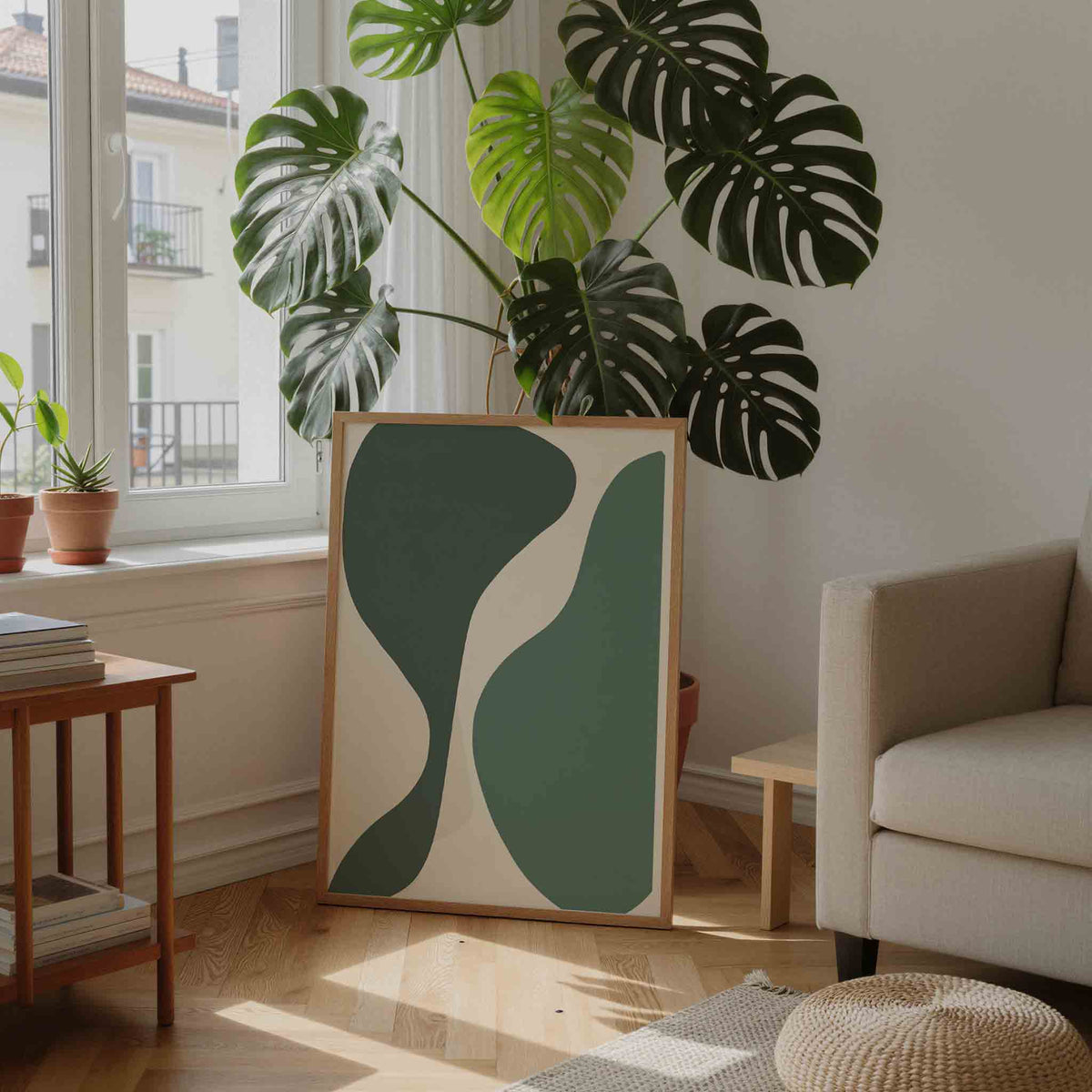 Abstracte groene vormen – moderne illustratie als portret poster