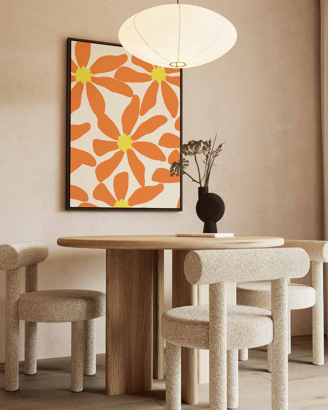 Bloemenpracht in Oranje – staande wandkunst voor woonkamer of interieur