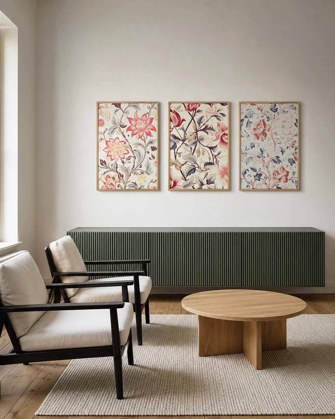 Bloemrijke vormen – deze posterset in drie delen toont sierlijke bloemen in zachte tinten – weergave 2