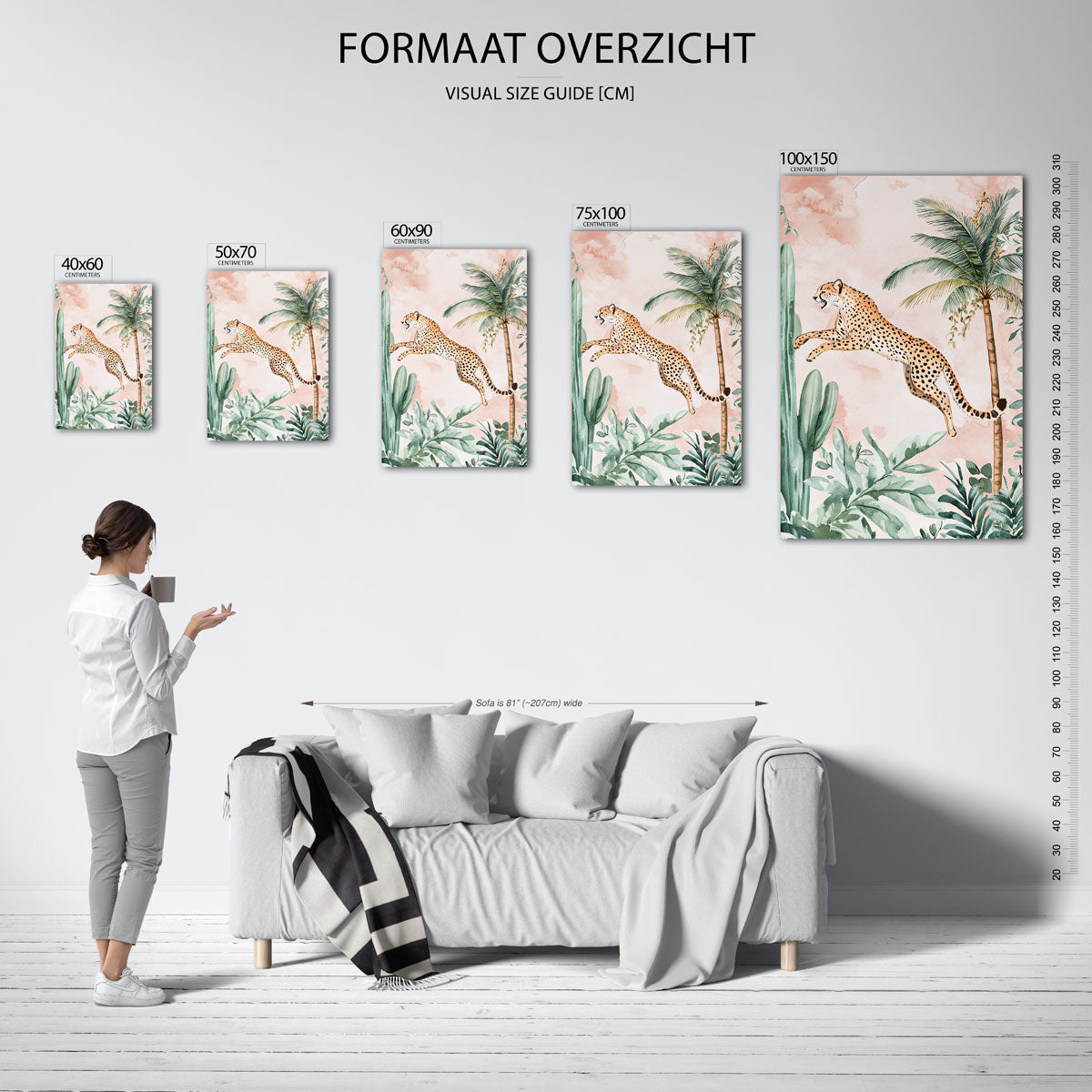 Springende luipaard – staand wanddecoratie kunstwerk
