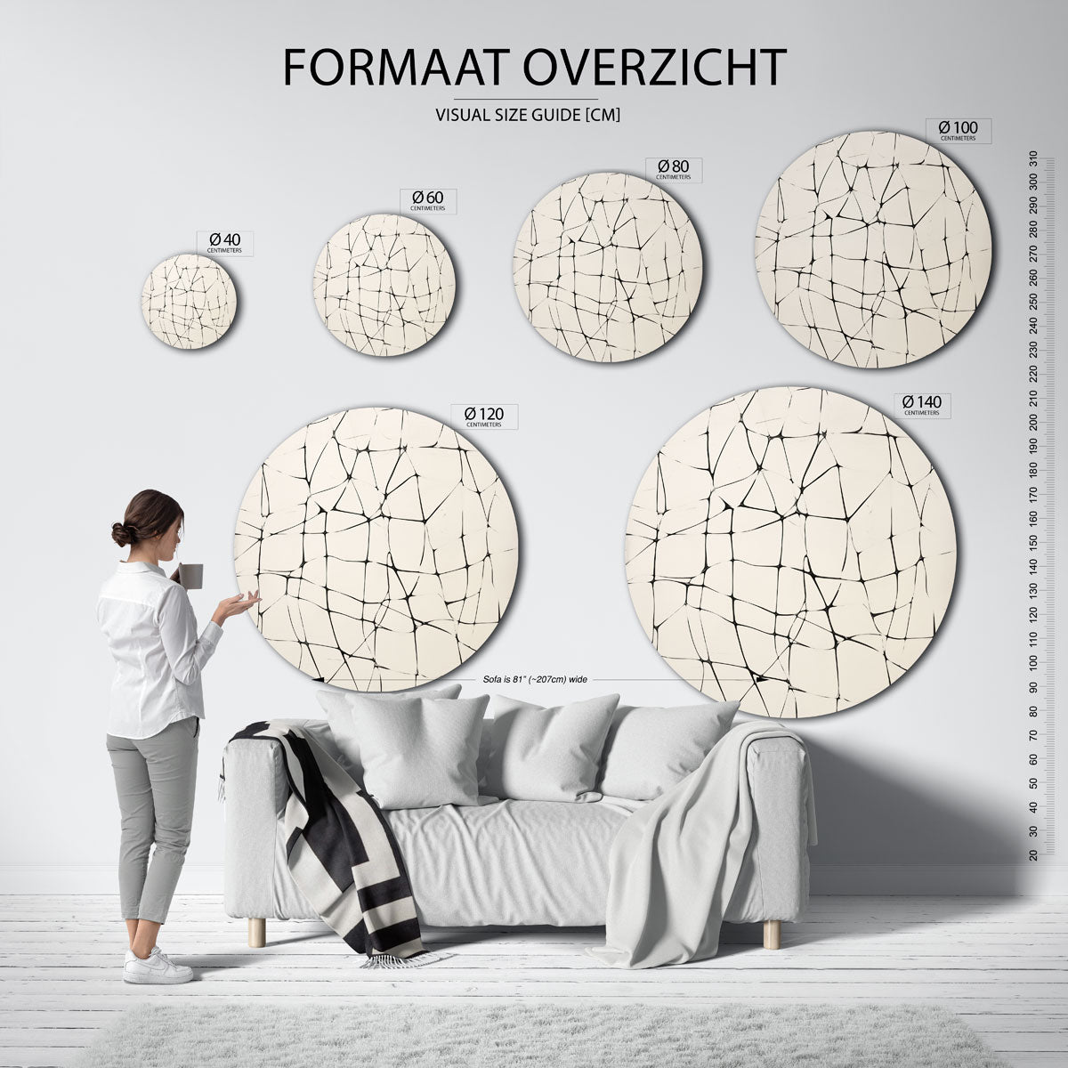 Abstracte lijnen – ronde muurcirkel met kleurrijke illustratie