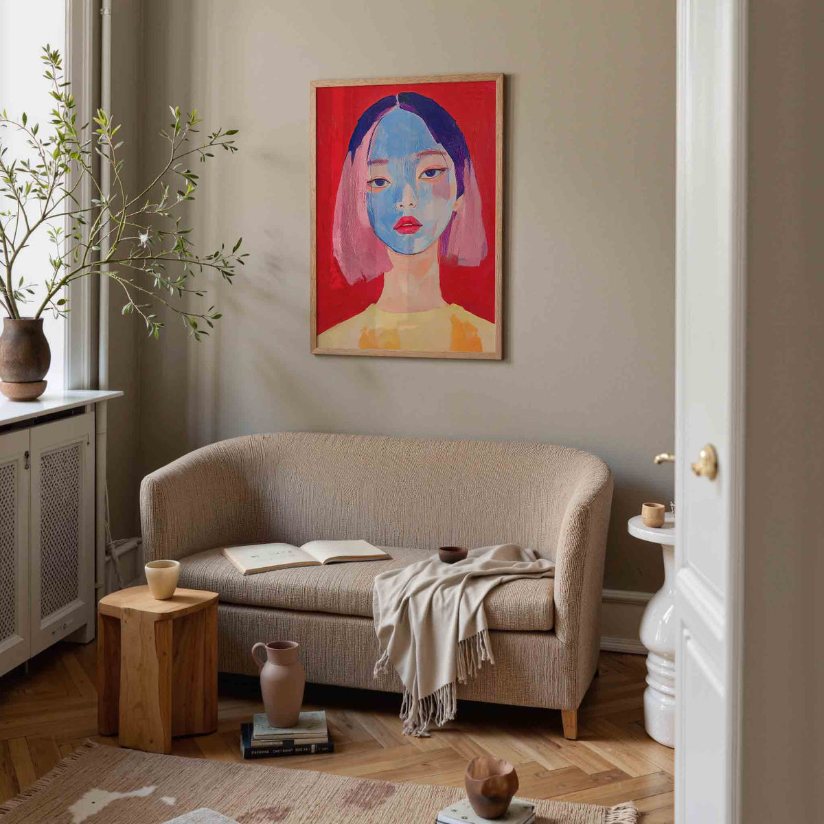 Portret met blauwe tinten – illustratie poster in staand formaat