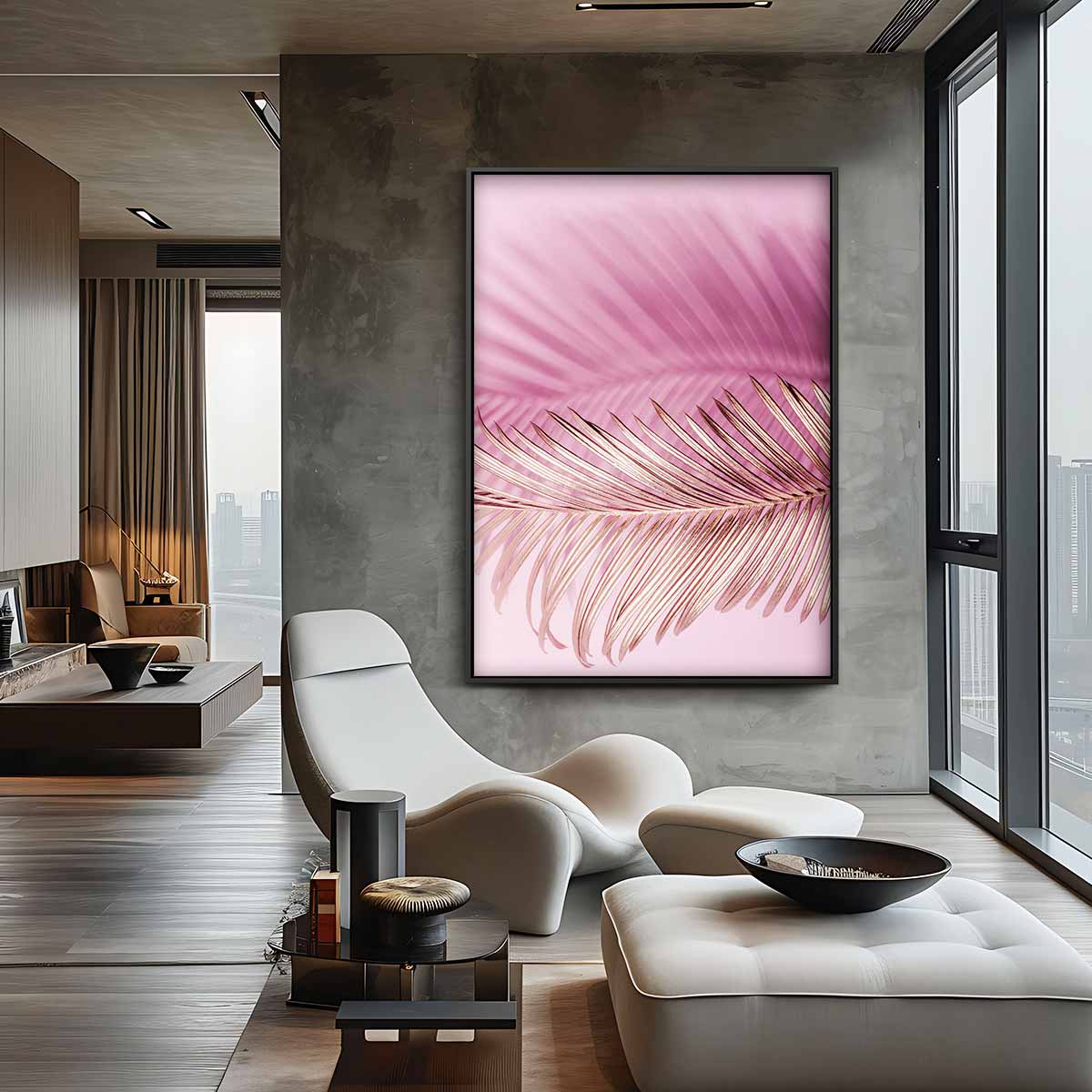 Roze Dromerige Palmblad – staande wandkunst voor woonkamer of interieur