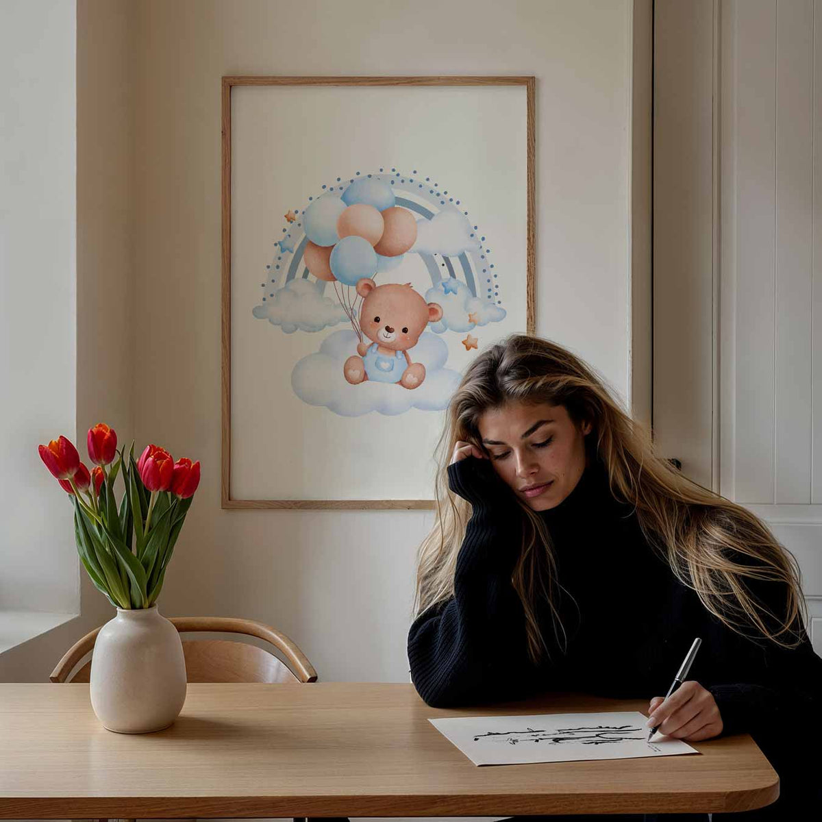 Dromerige Teddybeer – staande muurposter voor de kinderkamer
