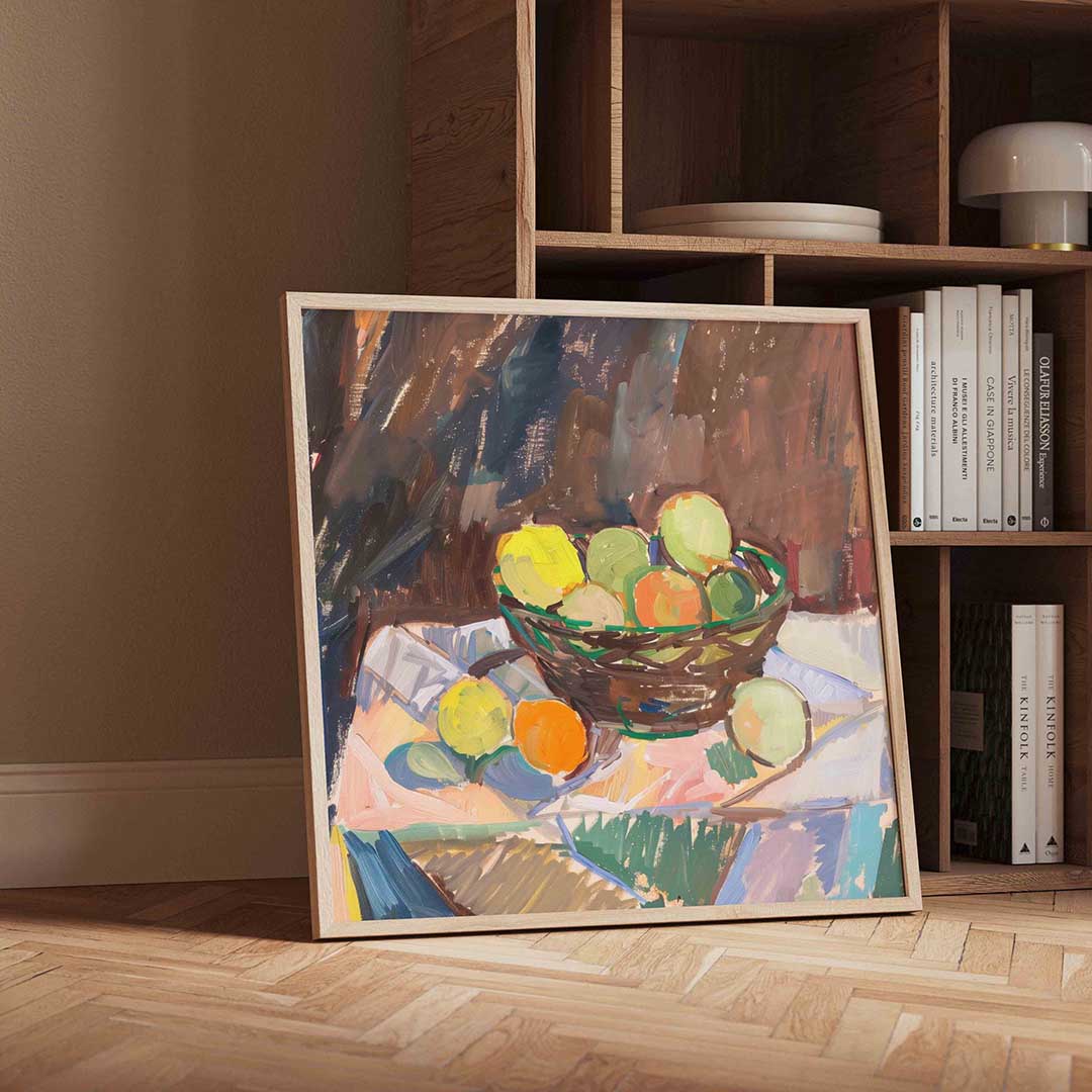 Mand met fruit – moderne wandkunst als vierkante poster