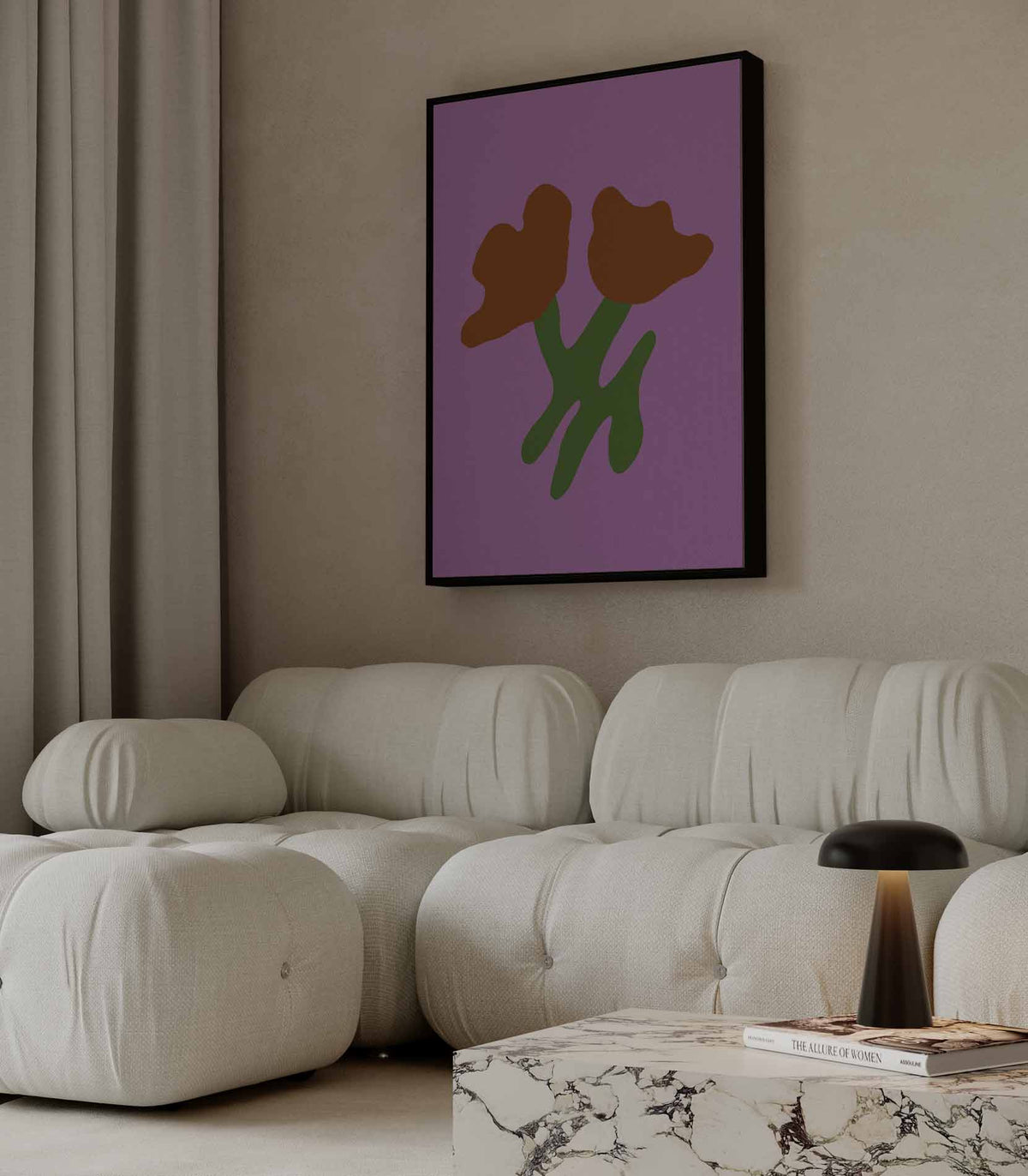 Simpele Bloemenschikking op Paarse Achtergrond – staande wandkunst voor woonkamer of interieur