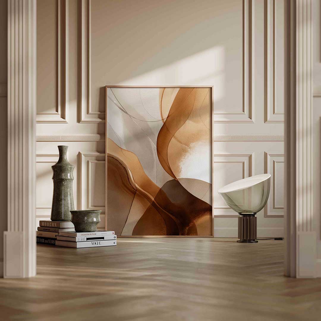 Abstracte bruine vormen – staande abstracte wanddecoratie van WallArtistic
