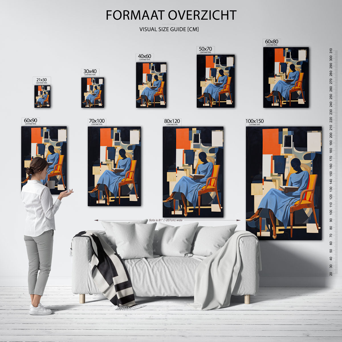 Lezende vrouw in stoel – staande muurposter met botanisch thema