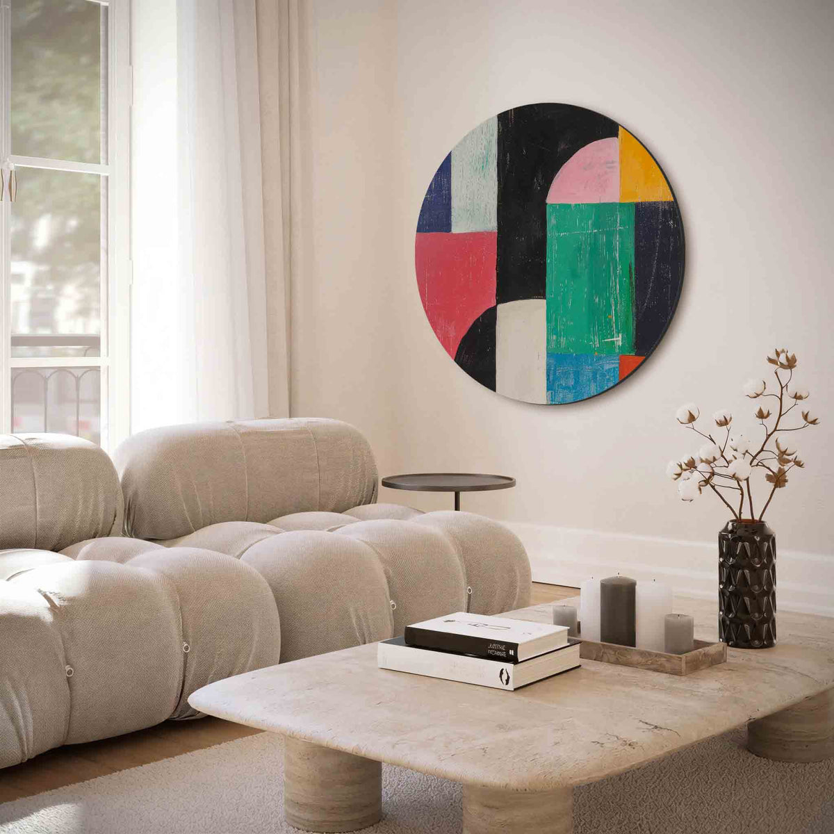 Geometrische vormen – muurcirkel met abstracte texturen voor aan de muur