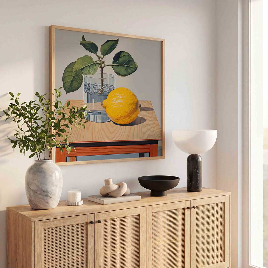 Citroen en plant – illustratie poster in vierkant formaat