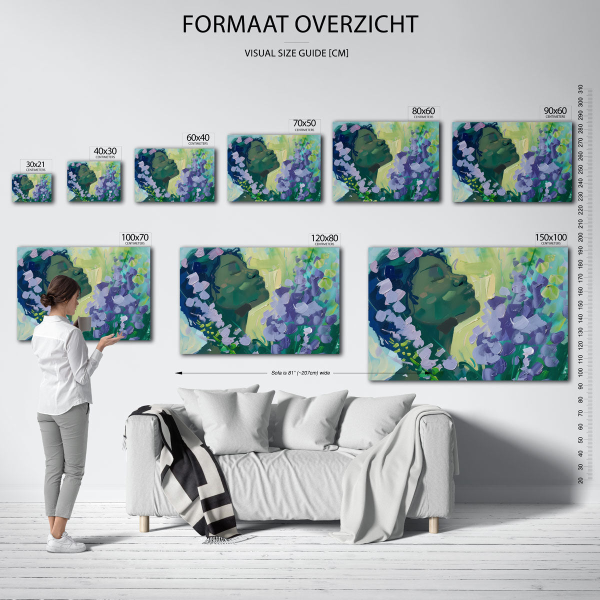 Bloemen en gezicht – liggende muurposter met bloemen