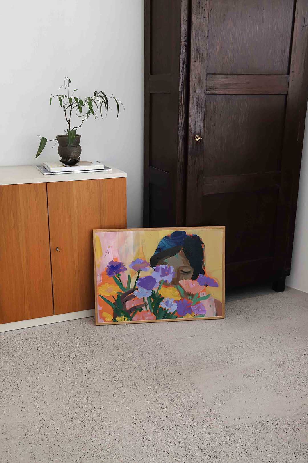 Bloemen en gezicht – bloemen wandkunst als landscape poster