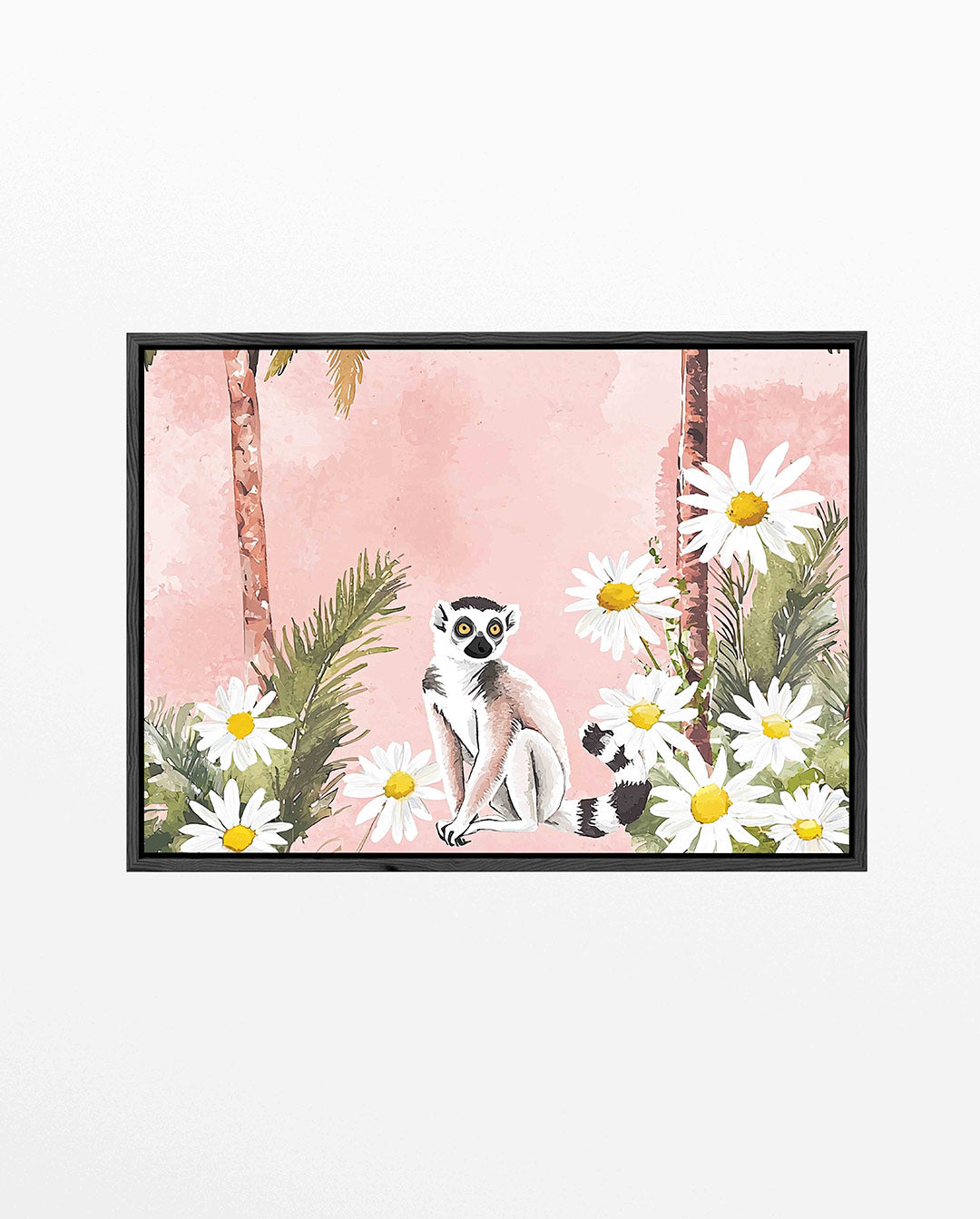 Lemur en bloemen – liggend dieren kunstwerk