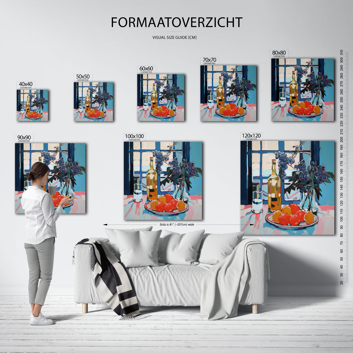 Stilleven met fruit en fles – vierkante muurposter voor keuken of eethoek