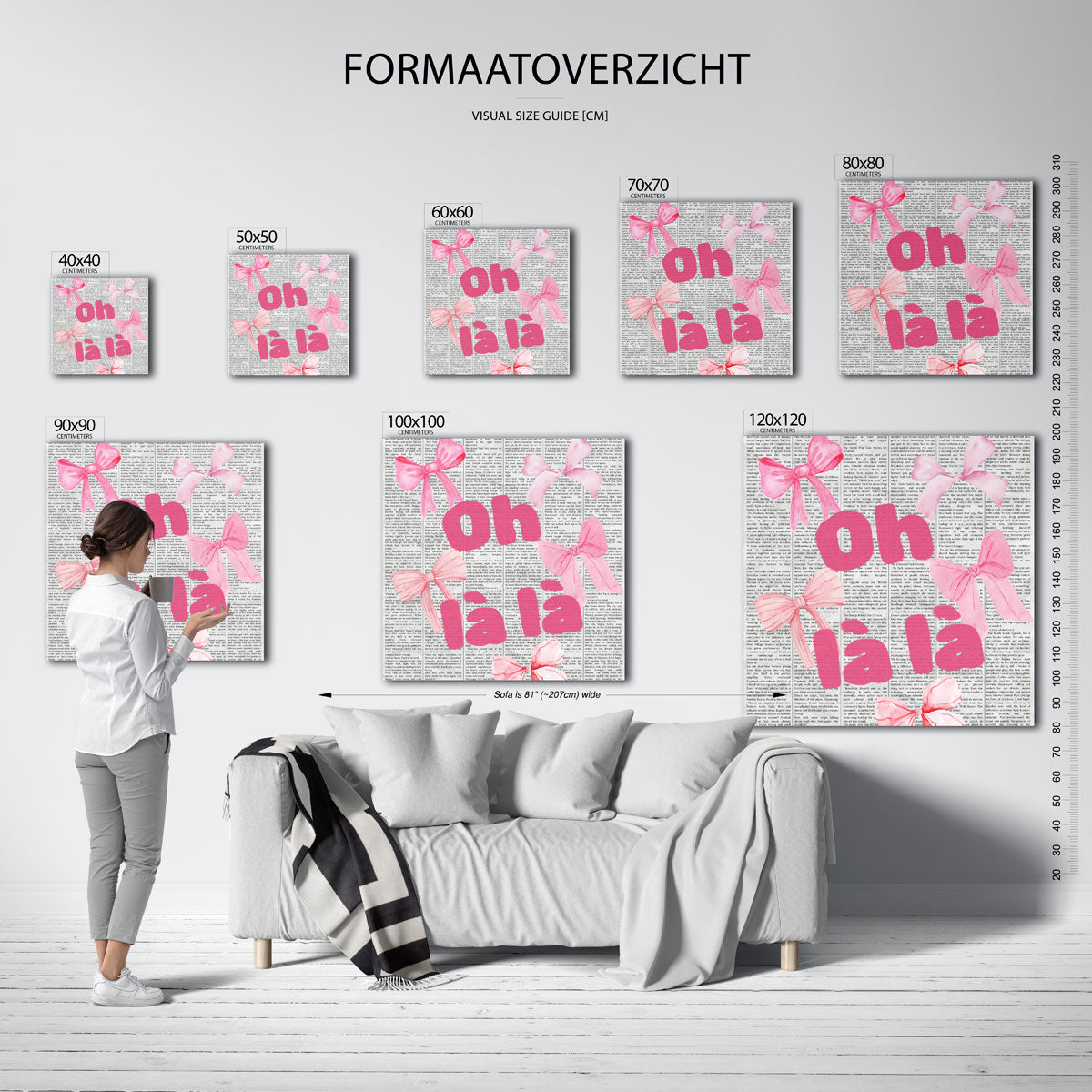 Oh la la roze strikjes – kleurrijke vierkante muurposter in Pop Art stijl