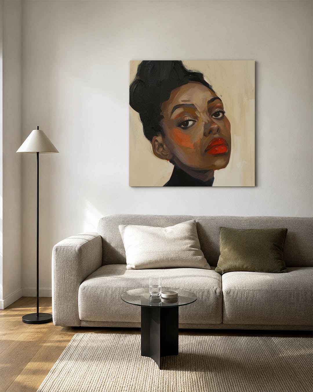 Portretstudie kunstwerk – vierkante wanddecoratie – dit werk toont een portret met gedurfde penseelstreken. De warme kleuren