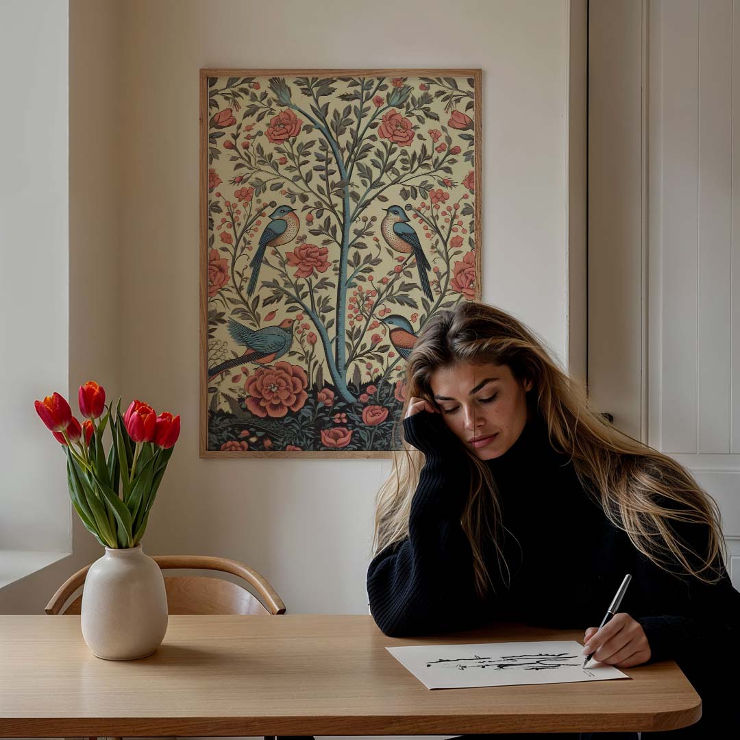 Vogels en Bloemen – klassieke wandkunst als portret poster