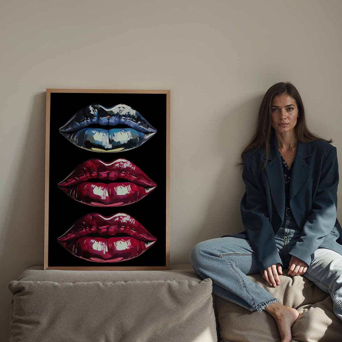 Kleurrijke Lippenkunst – Streetart wandkunst als portret poster