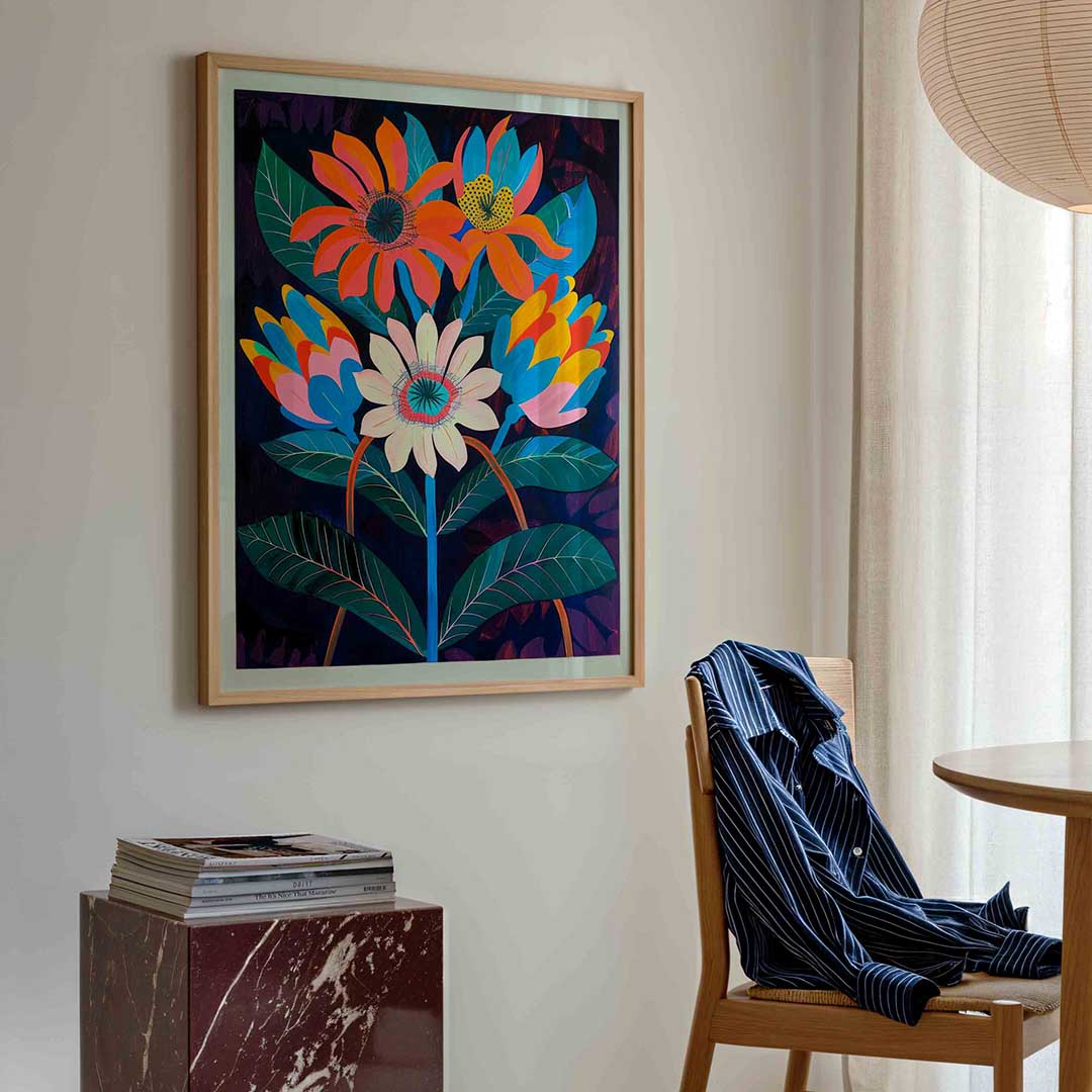 Bloemen en bladeren – kleurrijke illustratie poster in staand formaat