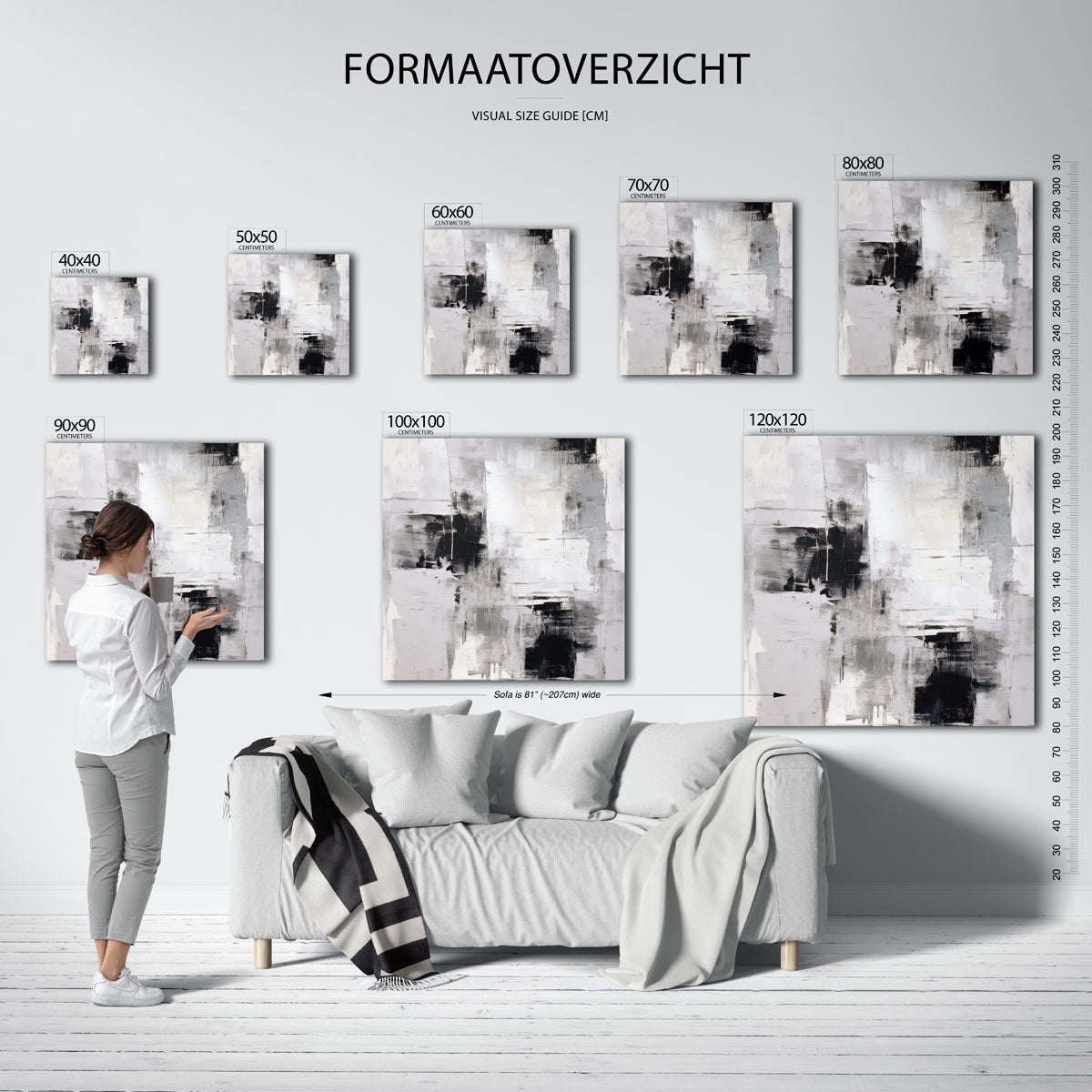 Abstracte zwart wit – vierkante muurposter met zachte abstracte vormen
