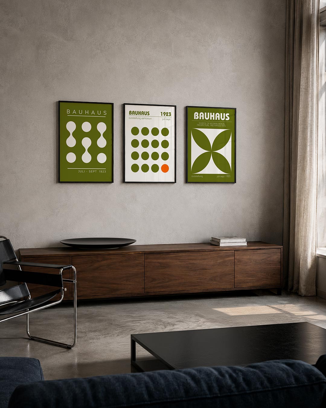Vormen en vlakken posterset – tweede productweergave – deze posterset in drie delen toont een ritmisch spel van witte cirkels