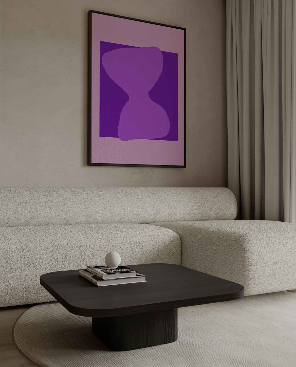Speelse Paarse Vormen – dibond kunstwerk als wanddecoratie