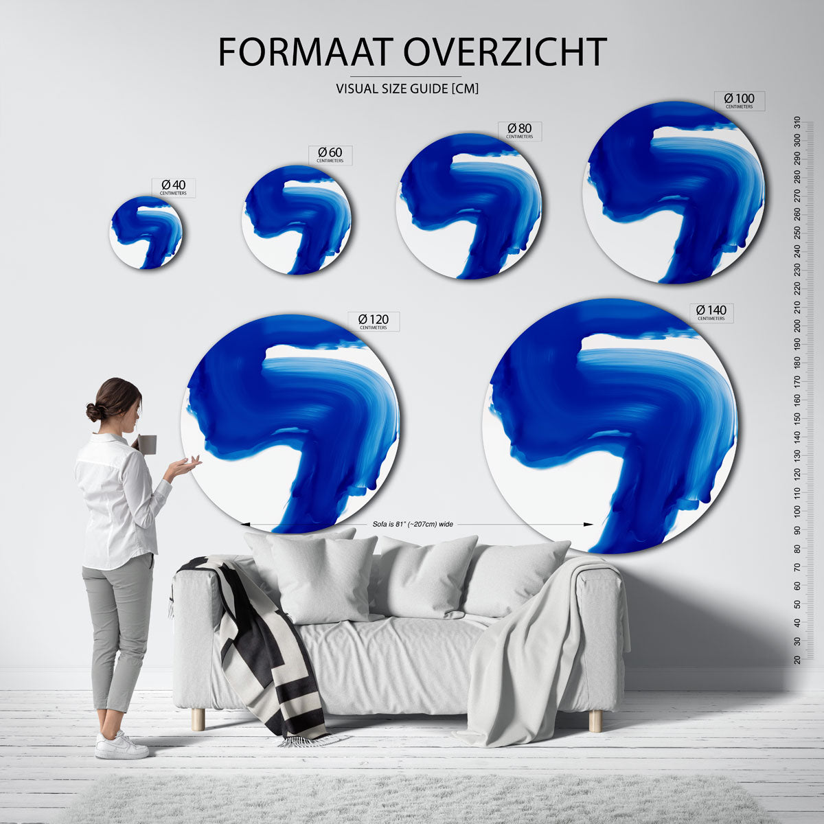 Blauwe penseelstreek – abstracte wandkunst als muurcirkel van WallArtistic
