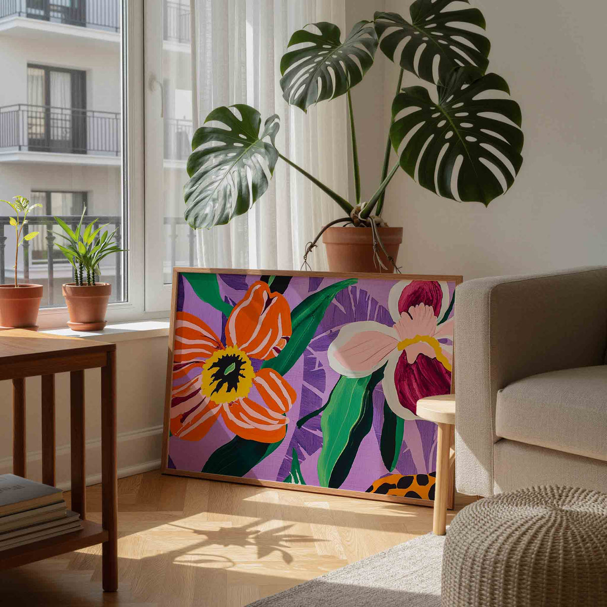 Bloemen en bladeren – tropische wandkunst als landscape poster