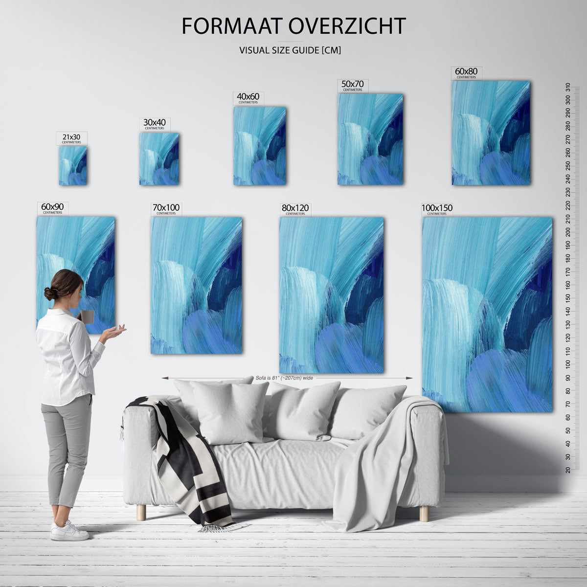 Blauwe penseelstreken – staande muurposter met artistieke uitstraling