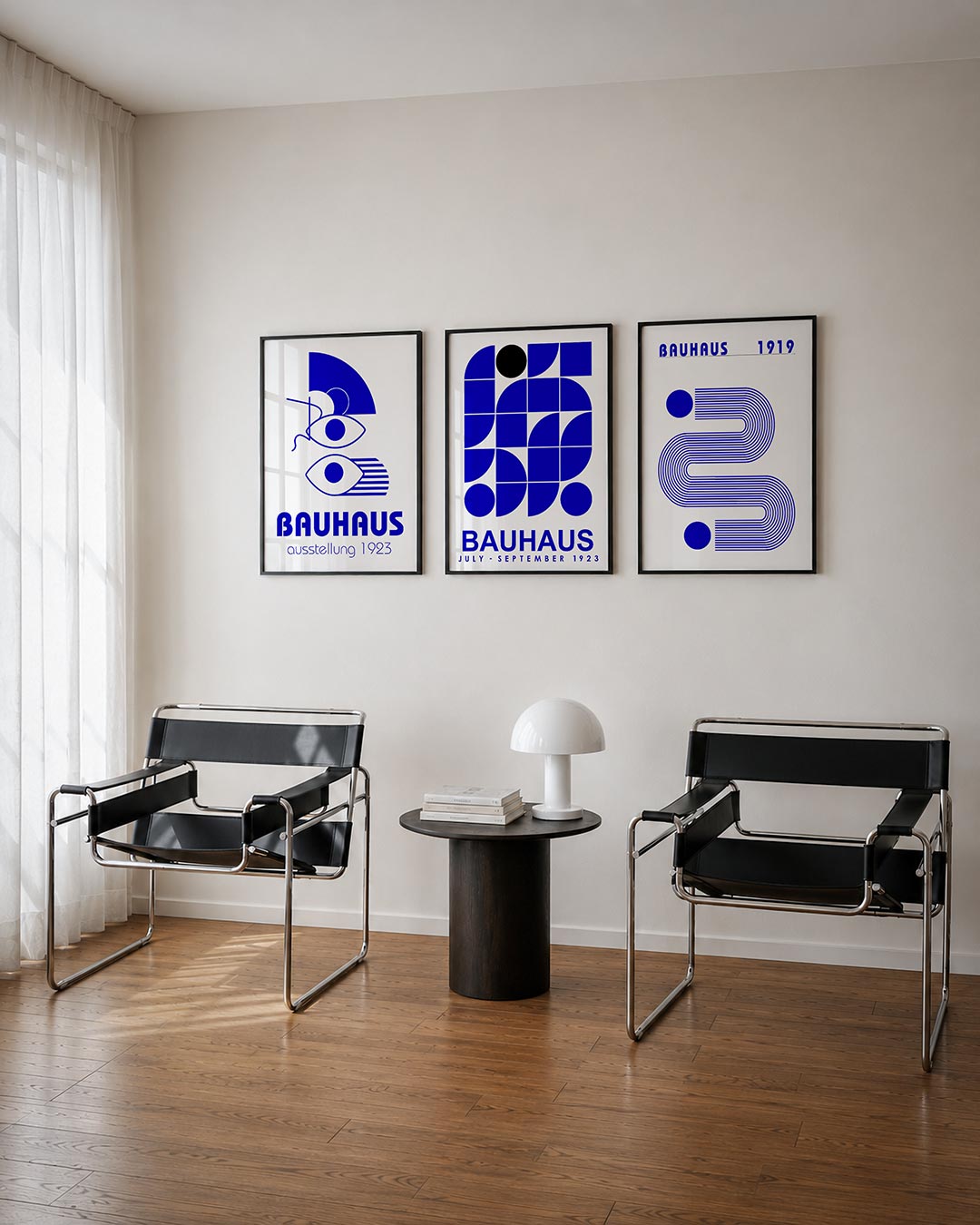 Vormen en lijnen driedelige posterset – deze posterset in drie delen toont een spel van blauwe vormen en lijnen. Ogen