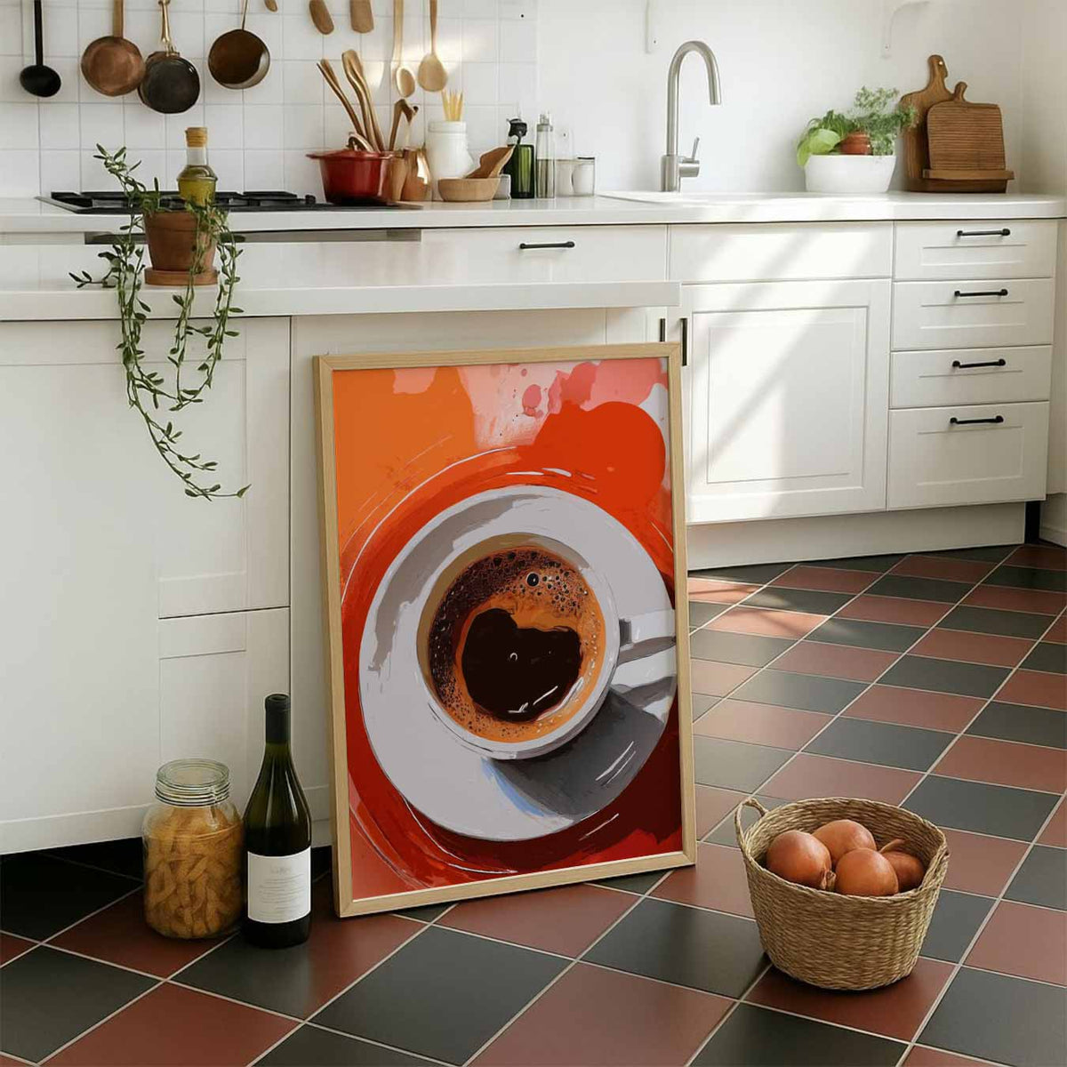 Warm Hart Cappuccino – staande muurposter voor keuken of eethoek