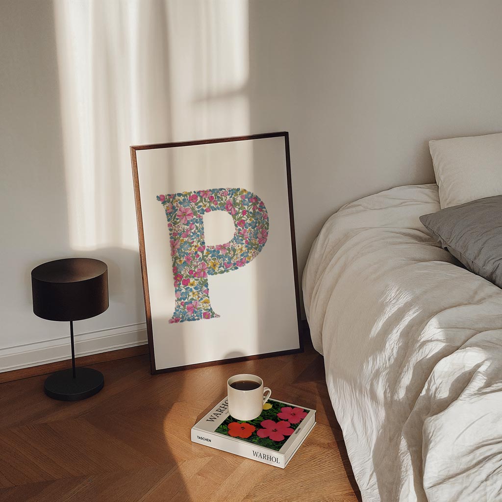 Bloemenletter P – kinderposter in staand formaat