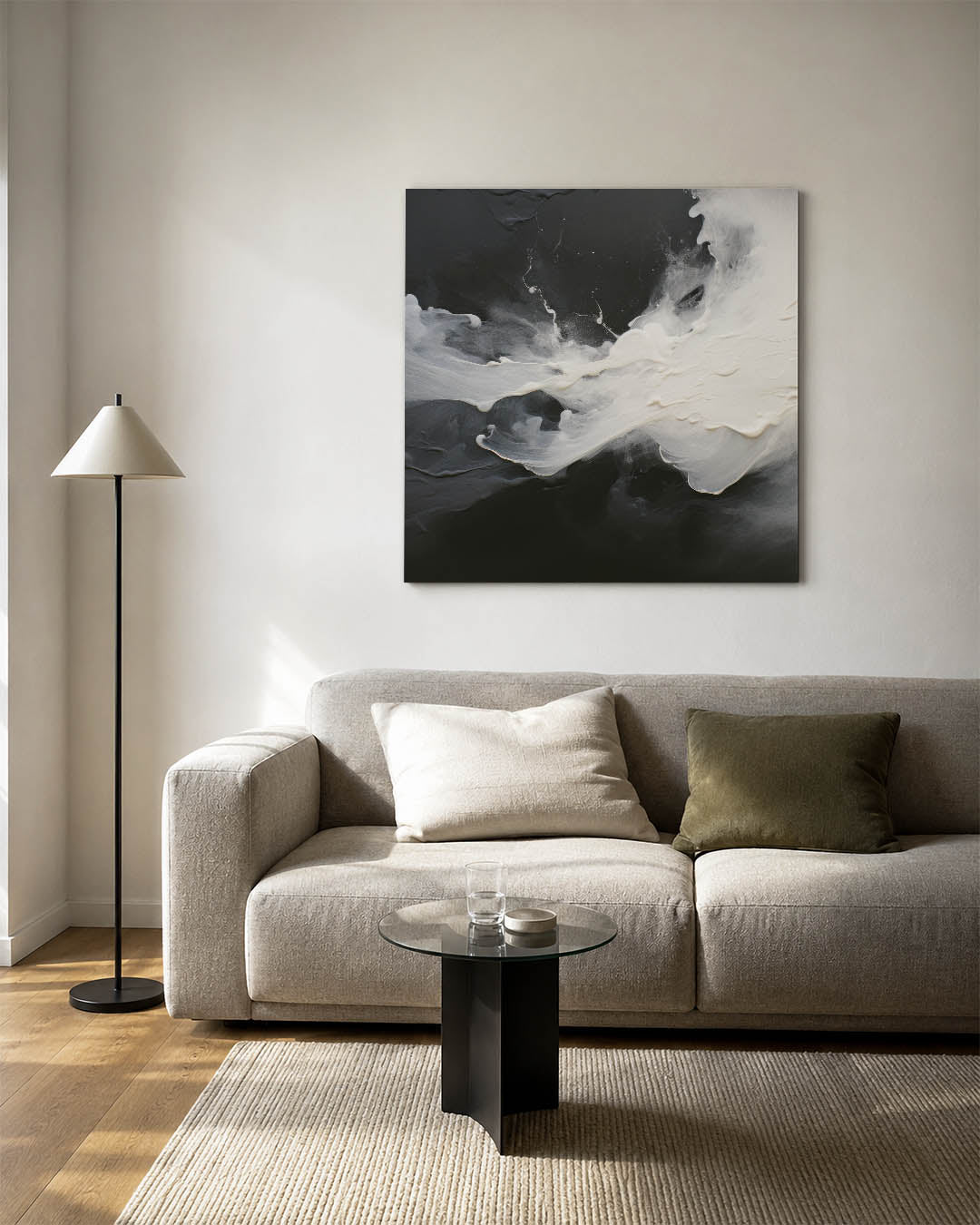 Dynamische vloeistofbeweging kunstwerk – vierkante wanddecoratie – dit werk toont een dramatische interactie tussen vloeiende
