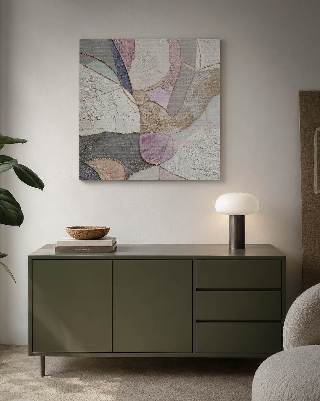 Organische vormen compositie kunstwerk – detailweergave – dit werk toont een verzameling van vloeiende, organische vormen in