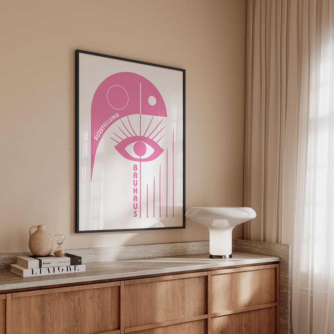 Oog en lijnen – geometrische Bauhaus poster in staand formaat