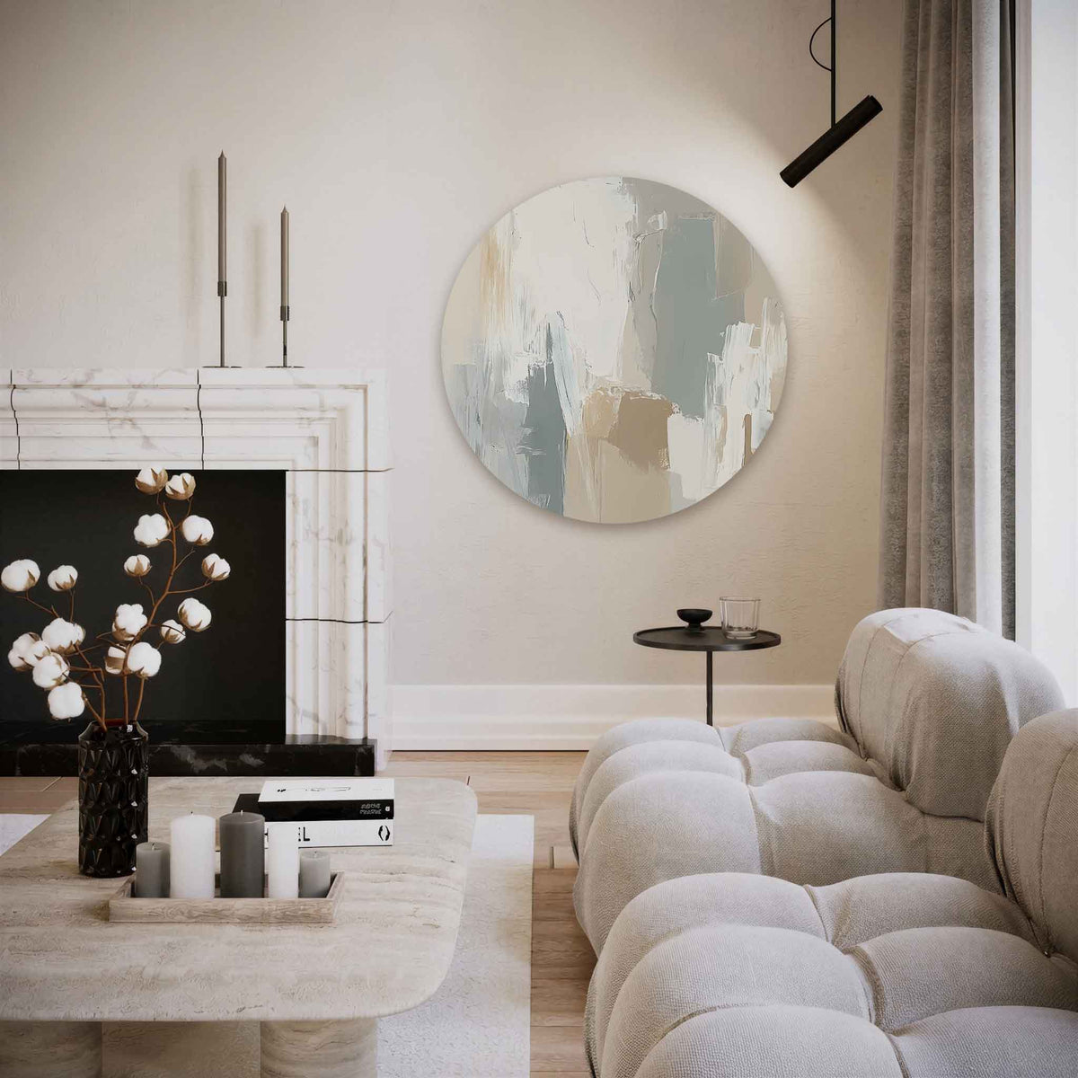 Abstracte beige – abstracte muurcirkel als ronde wanddecoratie