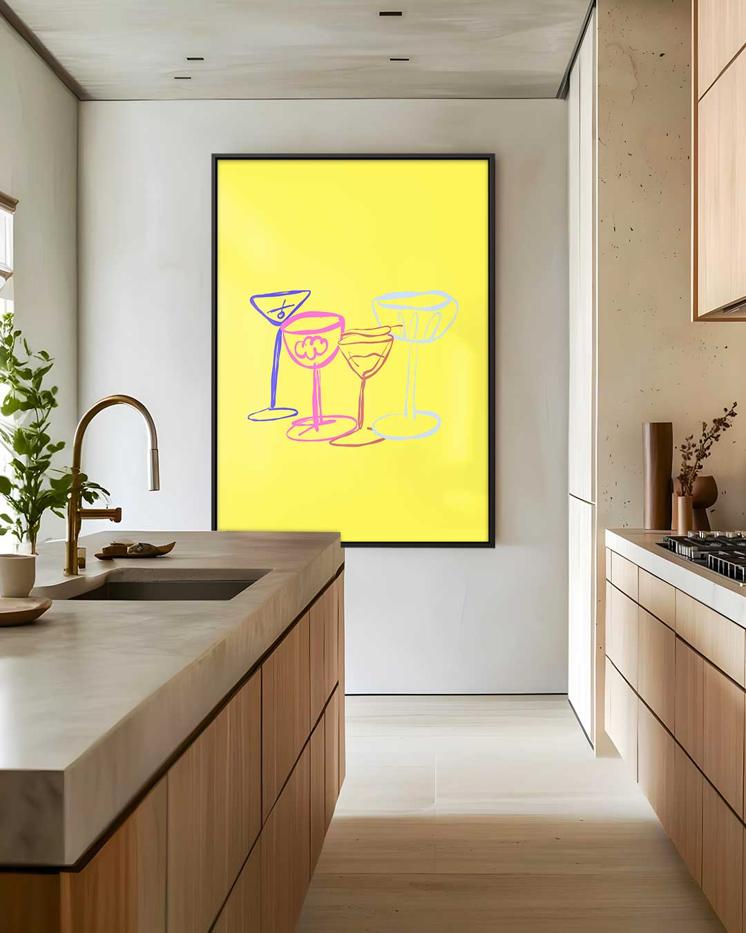 Vrolijke Glazen Illustratie – staand kunstwerk voor modern interieur